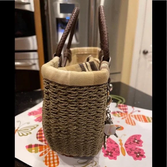 BRIGHTON NAUTICAL ACCENTS JUTE AND LEATHER SHOULDER BAG HANDBAG PURSE - Picture 7 of 13